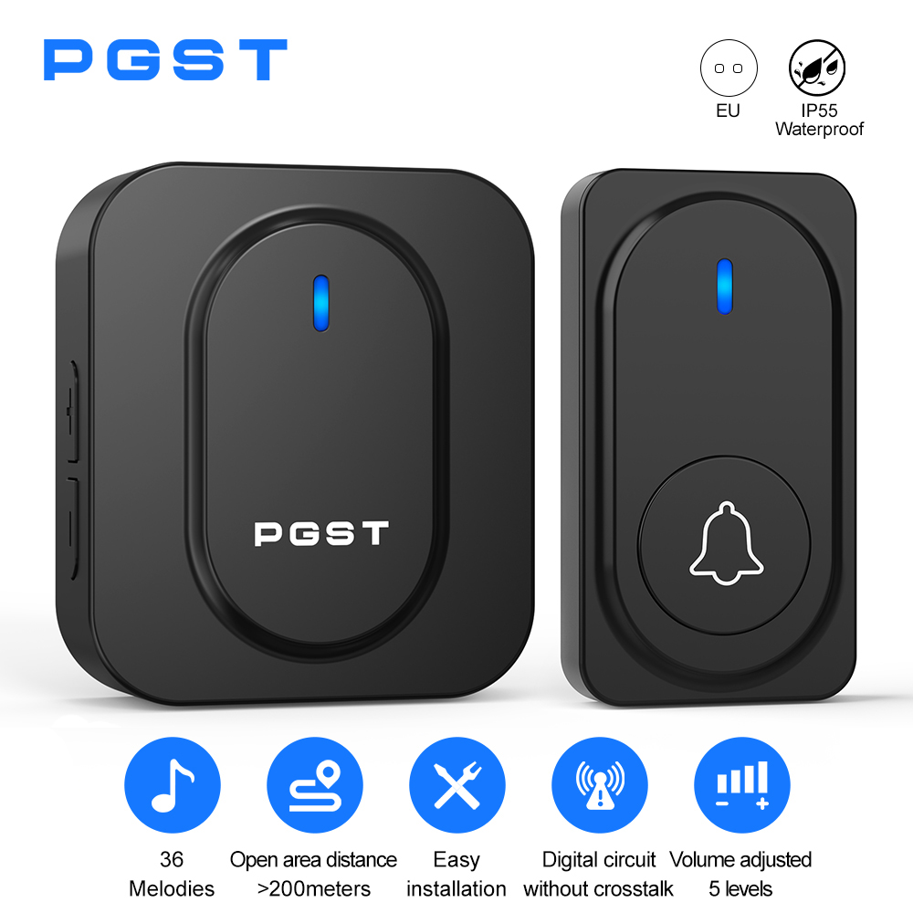 Outdoor Lighting Wireless - PGST Kabellose Türklingel 36 Melodien LED-Licht